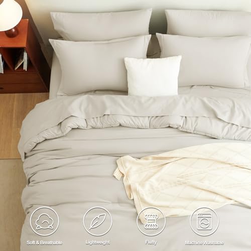 CozyLux King Comforter Set Beige, 7 Pieces Bed in a Bag Soft Bedding Comforter Set with Sheets, All Season Boho 7PC Bed Sets with Comforter, Fitted Sheets, Flat Sheets, Pillow Shams and Pillowcases - Image 2