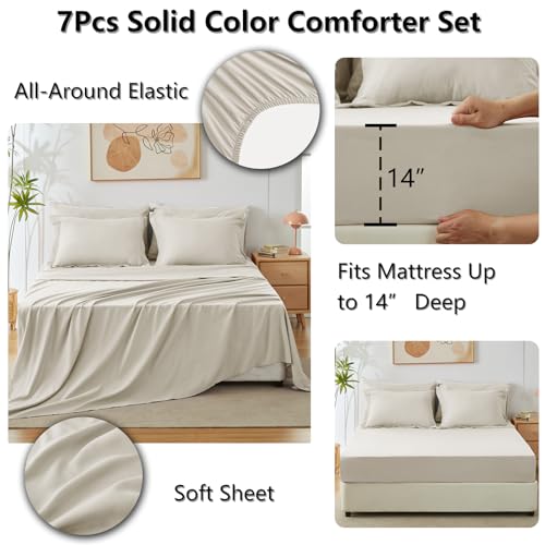 CozyLux King Comforter Set Beige, 7 Pieces Bed in a Bag Soft Bedding Comforter Set with Sheets, All Season Boho 7PC Bed Sets with Comforter, Fitted Sheets, Flat Sheets, Pillow Shams and Pillowcases - Image 5