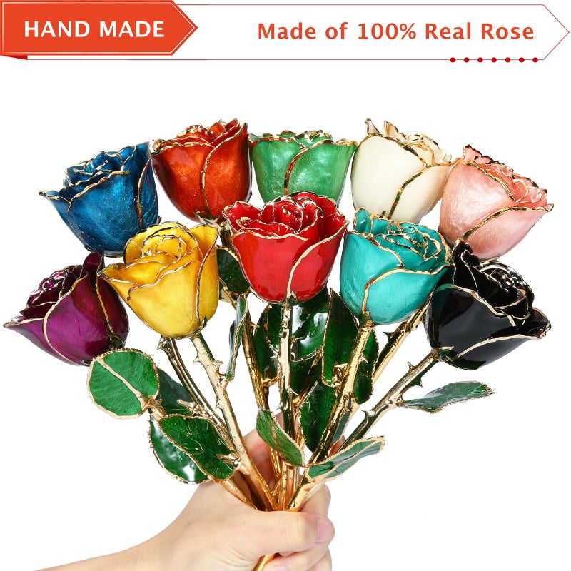 AliveRose Anniversary Day Gift for Girlfriend Rose 24K Gold Dipped Rose Made from Real Rose - Unique Design Gold Plated Rose for Valentines Gifts (Balck Handmade Rose with Crystal Base) - Image 5