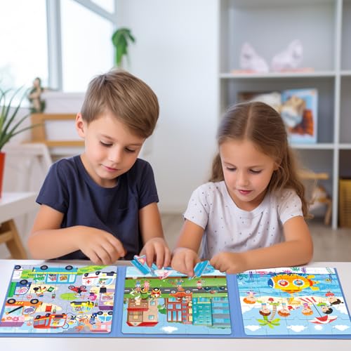 Ranqibo Magnetic Puzzles for Toddlers 35 75Pieces Travel Toys Transportation Puzzles Ages 46 Educational Learning Magnets Road Car Trip Airplane Activities Toys for 3 4 5 6 7 Girls Boys Gift - Image 5