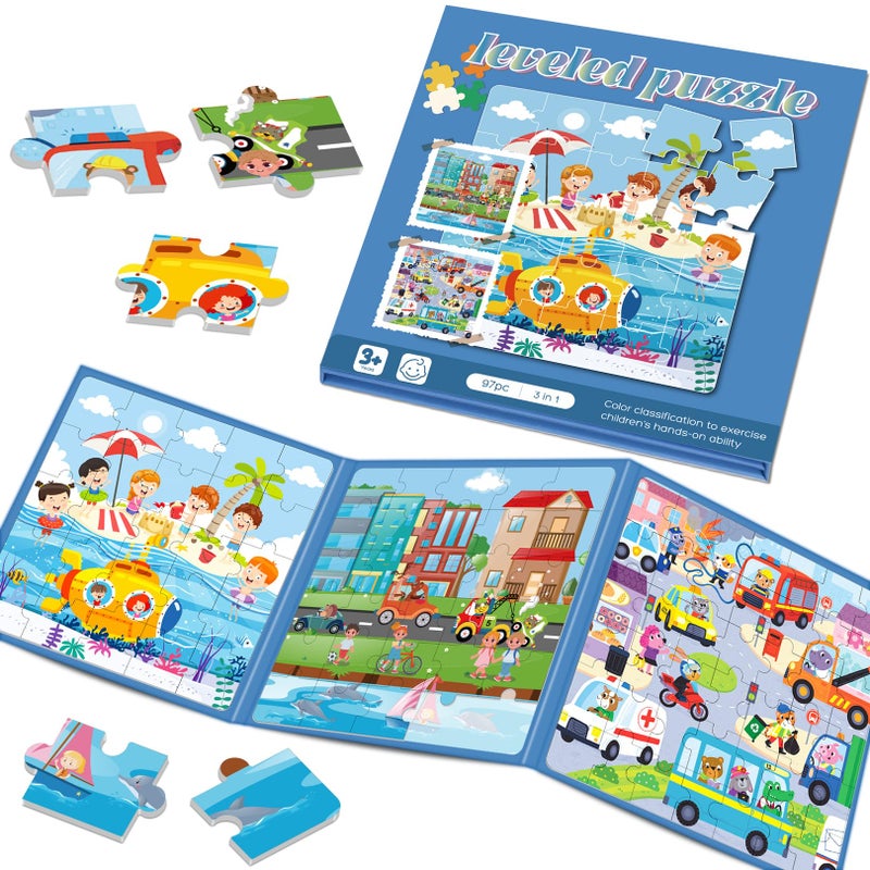 Ranqibo Magnetic Puzzles for Toddlers 35 75Pieces Travel Toys Transportation Puzzles Ages 46 Educational Learning Magnets Road Car Trip Airplane Activities Toys for 3 4 5 6 7 Girls Boys Gift - Image 3