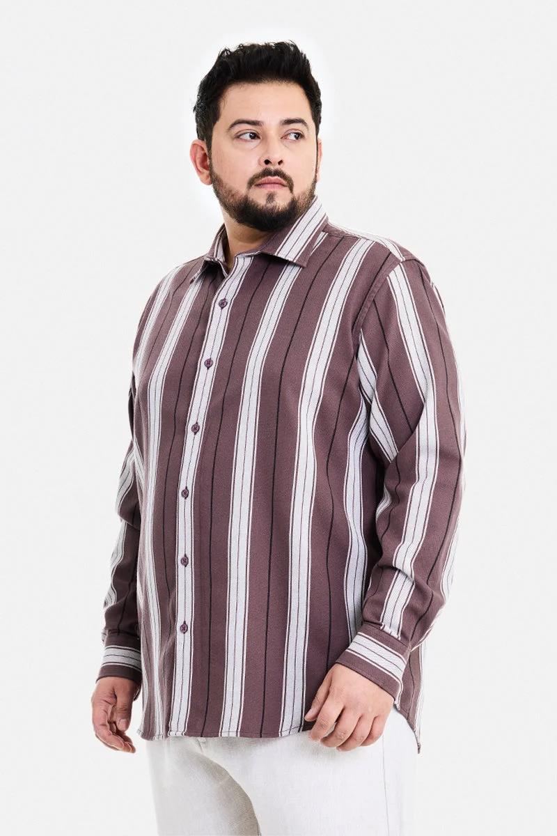 SNITCH Dark Brown Dark Brown Striped Long Sleeve Regular Fit Casual Plus Size Shirt for Men | Best Price UAE