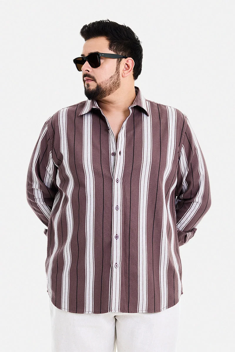 Dark Brown Striped Long Sleeve Regular Fit Casual Plus Size Shirt