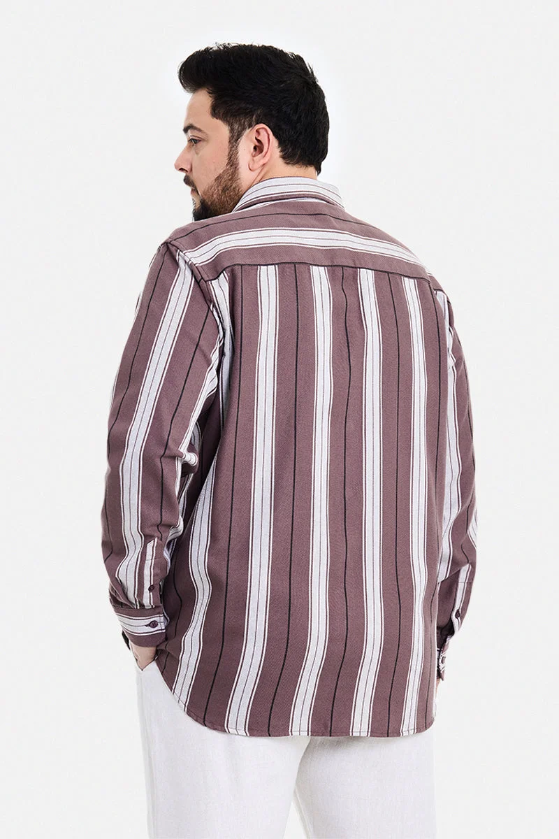 SNITCH Dark Brown Dark Brown Striped Long Sleeve Regular Fit Casual Plus Size Shirt for Men | Best Price UAE