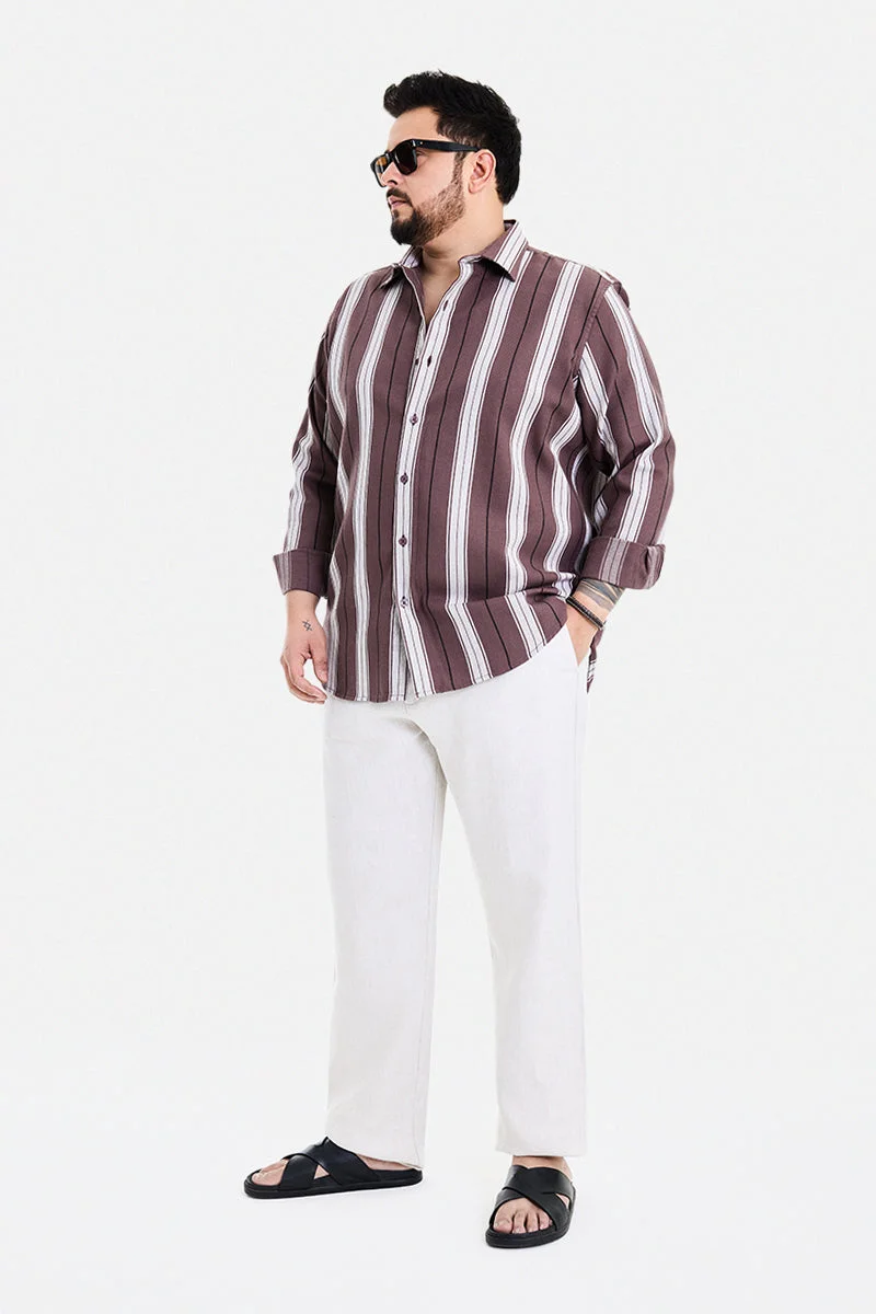SNITCH Dark Brown Dark Brown Striped Long Sleeve Regular Fit Casual Plus Size Shirt for Men | Best Price UAE