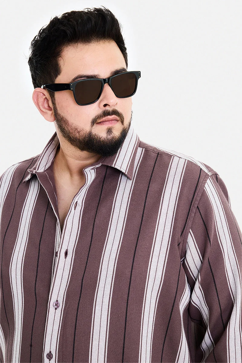SNITCH Dark Brown Dark Brown Striped Long Sleeve Regular Fit Casual Plus Size Shirt for Men | Best Price UAE