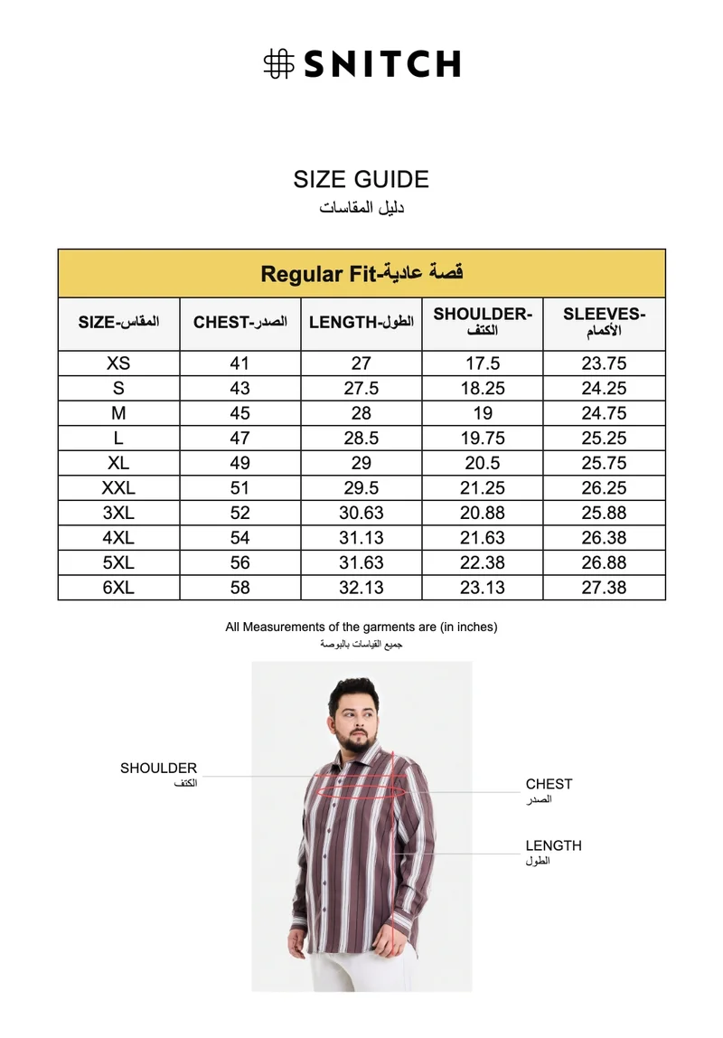 SNITCH Dark Brown Dark Brown Striped Long Sleeve Regular Fit Casual Plus Size Shirt for Men | Best Price UAE