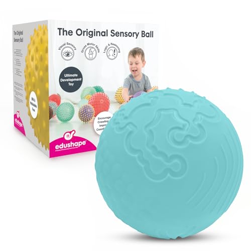 Edushape Textureiffic Sensory Ball for Baby 7 Light Blue Color Baby Ball that Helps Enhance Gross Motor Skills for Kids Aged 6 Months Up Colorful Unique Toddler Ball - Image 1