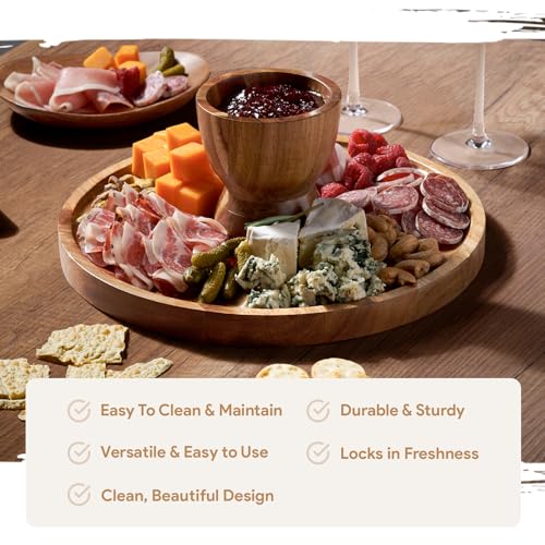 Homesphere Acacia Wood Cake Stand with Lid - Cake Stand with Dome,12in Round Cake Holder, 2-in-1 Dessert Table Display Set & Charcuterie Board for Cheese, Chips & Dips, Fruit Platter, Large Acrylic Cake Dome Cover - Image 3