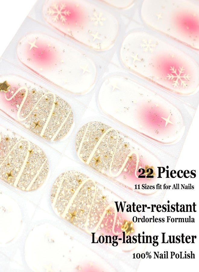 LIFOOST Semi Cured Gel Nail Stickers Winter Snowflakes Nail Designs Full Nail Art Wraps 22 Polish Strips Art Manicure Kits for Christmas DIY at Home - Image 2