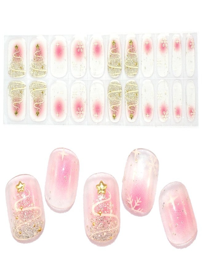 LIFOOST Semi Cured Gel Nail Stickers Winter Snowflakes Nail Designs Full Nail Art Wraps 22 Polish Strips Art Manicure Kits for Christmas DIY at Home - Image 1
