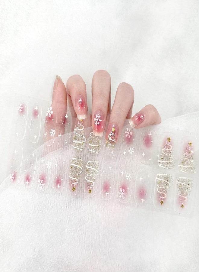 LIFOOST Semi Cured Gel Nail Stickers Winter Snowflakes Nail Designs Full Nail Art Wraps 22 Polish Strips Art Manicure Kits for Christmas DIY at Home - Image 5