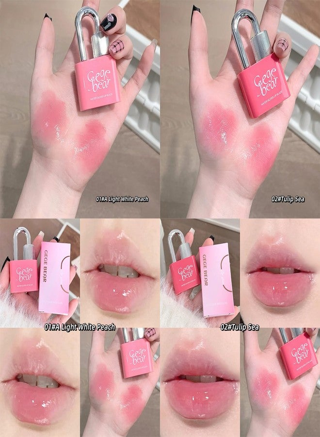 Gege Bear Lock Heart Sweet Water Lip Gloss | Non-Sticky Glossy Finish | Light Pink to Nude Berry Plum Colors Shades | Waterproof Liquid Lipstick | Cute Padlock Design | Long-Lasting Moisturizing | Gen Z Aesthetic Makeup | Flocking Brush Applicator | Best Lip Care For Women (05# Lychee Ash Powder, 3g) - Image 3