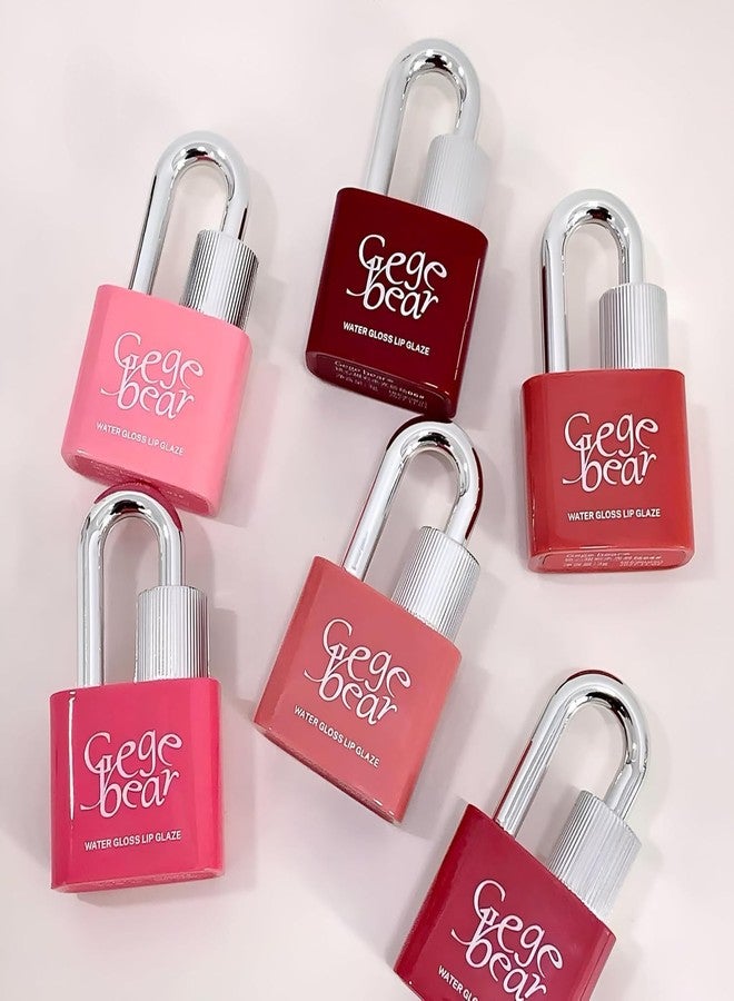 Gege Bear Lock Heart Sweet Water Lip Gloss | Non-Sticky Glossy Finish | Light Pink to Nude Berry Plum Colors Shades | Waterproof Liquid Lipstick | Cute Padlock Design | Long-Lasting Moisturizing | Gen Z Aesthetic Makeup | Flocking Brush Applicator | Best Lip Care For Women (05# Lychee Ash Powder, 3g) - Image 1