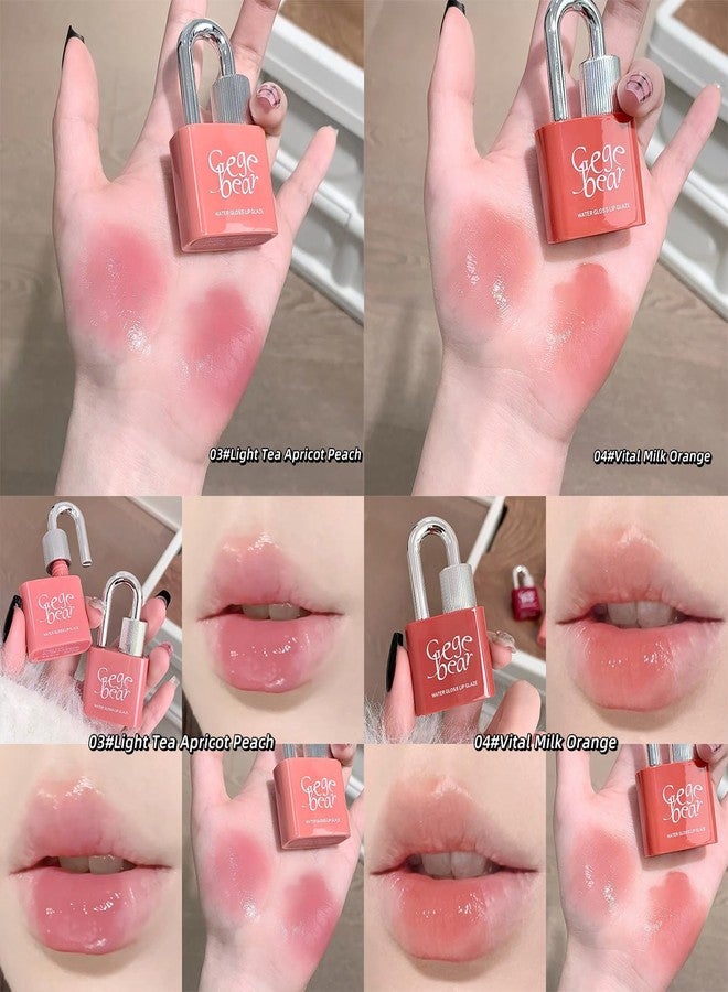 Gege Bear Lock Heart Sweet Water Lip Gloss | Non-Sticky Glossy Finish | Light Pink to Nude Berry Plum Colors Shades | Waterproof Liquid Lipstick | Cute Padlock Design | Long-Lasting Moisturizing | Gen Z Aesthetic Makeup | Flocking Brush Applicator | Best Lip Care For Women (05# Lychee Ash Powder, 3g) - Image 4