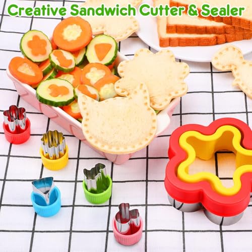 HINZER 12 Pack Sandwich Cutter and Sealer Set Crustable Bread Decruster DIY Cookie Stamps Mold Vegetable Fruit Cutters Shapes for Kids Back to School Bento Box Accessories - Image 4