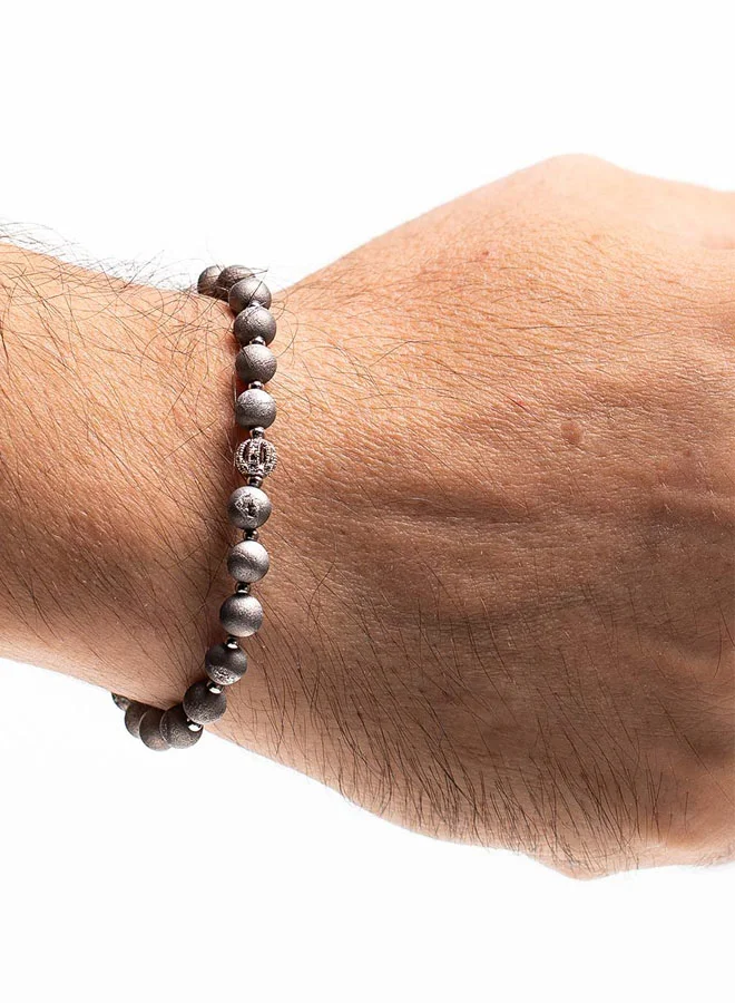 CHRYSOSTOMOS Handmade leather Beaded bracelet for men with silver druzy agate and hematite.