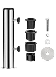Umbrella Stand Mount Stand Tube Set, Outdoor Stainless Steel Parasol Base Holder PVC Insert Pipe Sleeve, Adjustable Patio Table Umbrella Stand Parts Replacement for Outdoor Garden Backyard Balcony