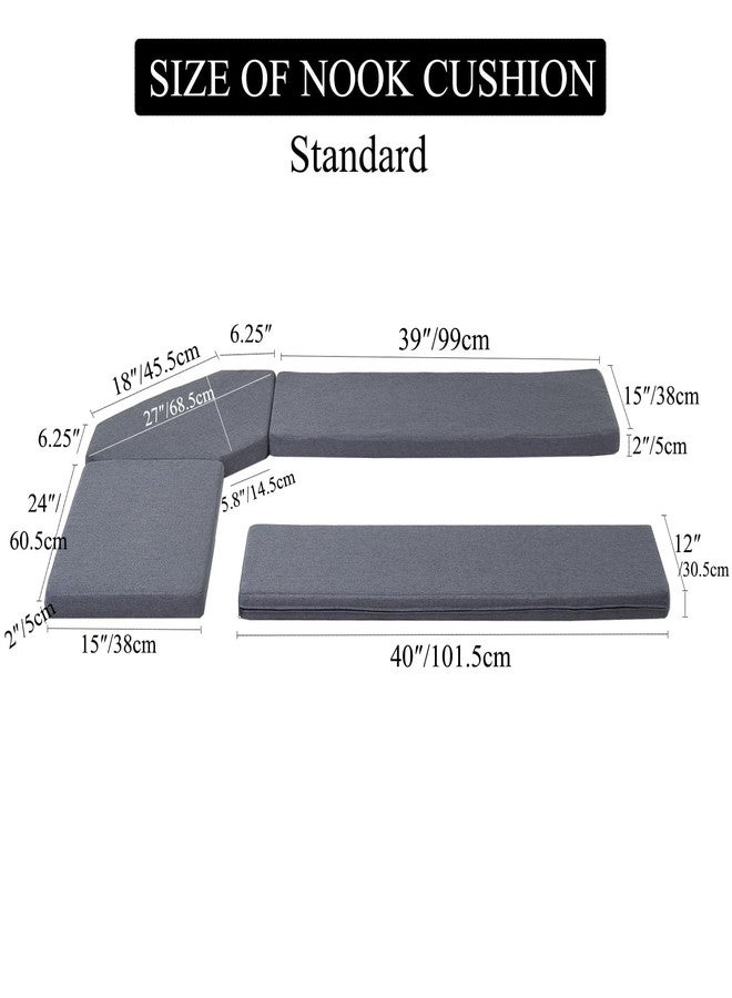 MICUSHION 4 Pieces Kitchen Breakfast Nook Cushions Set Corner Nook Dining Table Cushion linon Bench seat pad (Gray, Standard) - Image 2
