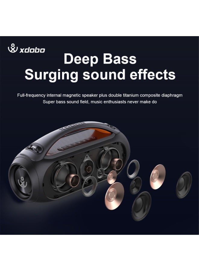 إكس دوبو مكبر صوت كاريوكي بلوتوث مزدوج العلامة التجارية XDOBO Vibe Plus Karaoke Bluetooth Audio مع ميكروفونين لاسلكيين، ومضخم صوت لاسلكي مقاوم للماء بقوة 80 وات، وبطارية مدمجة عالية السعة 12000 مللي أمبير في الساعة، يدعم تشغيل AUX FM U Disk، باللون الأسود - Image 4