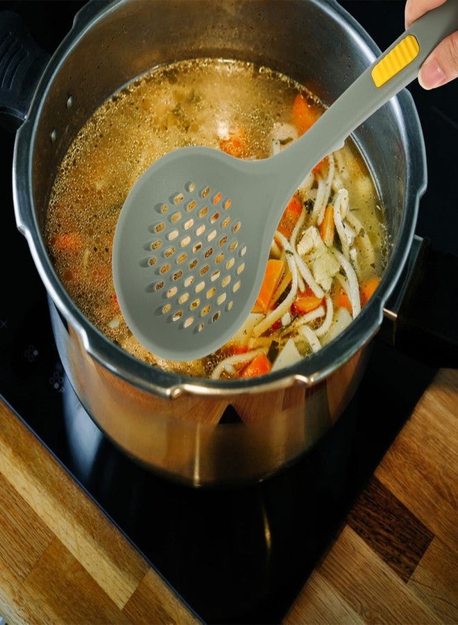 BESTOYARD Silicone Slotted Spoon Skimmer Colander Scoop Strainer for Noodles, Dumplings, Hot Pot, and Kitchen Cooking, Heat Resistant, Dishwasher Safe, 12.2 Inch - Image 4