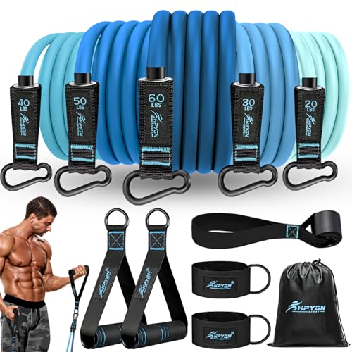 HPYGN Exercise Bands with Handles, Workout Bands, Fitness Bands with Door Anchor and Ankle Straps, for Heavy Resistance Training, Physical Therapy, Shape Body, Yoga, Home Workouts Set - Image 1