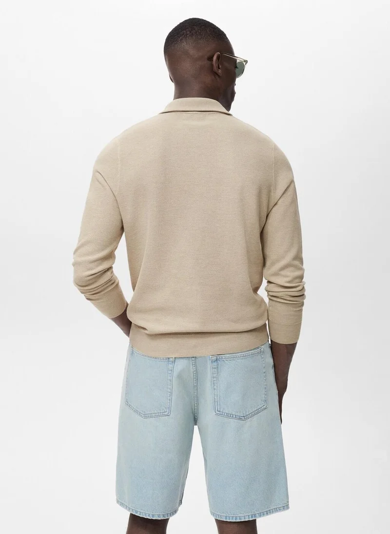 Mango Man Microstructure sweater with zipper collar