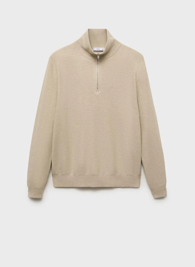 Mango Man Microstructure sweater with zipper collar