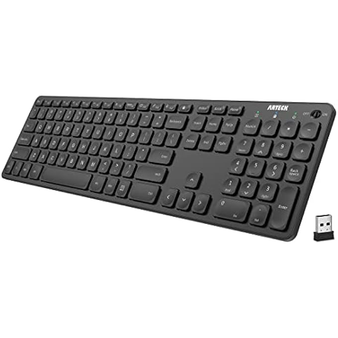 Arteck 2.4G WIRELESS KEYBOARD ULTRA SLIM FULL SIZE KEYBOARD WITH NUMERIC KEYPAD AND MEDIA HOTKEY FOR COMPUTER/DESKTOP/PC/LAPTOP/SURFACE/SMART TV AND WINDOWS 10/8/ 7 BUILT-IN RECHARGEABLE BATTERY - Image 1