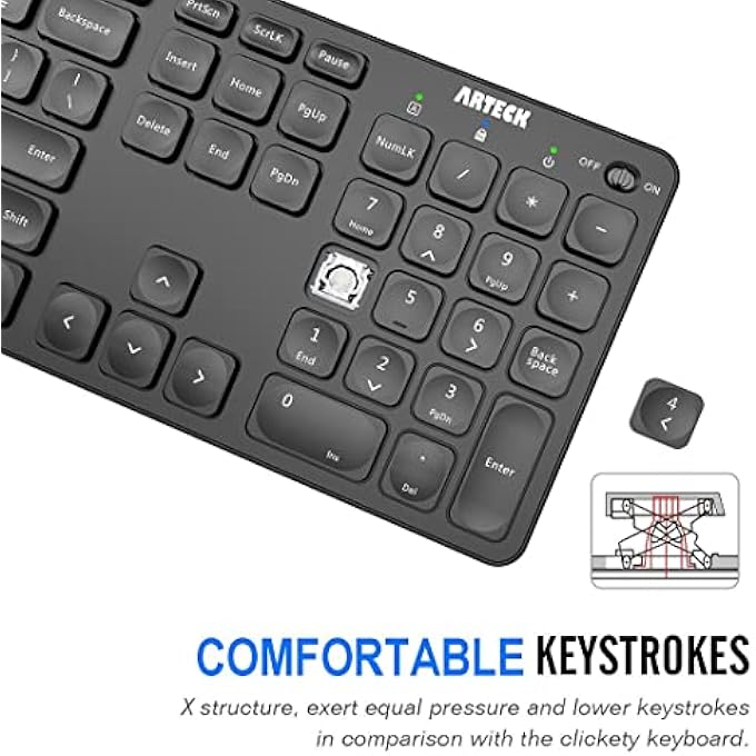Arteck 2.4G WIRELESS KEYBOARD ULTRA SLIM FULL SIZE KEYBOARD WITH NUMERIC KEYPAD AND MEDIA HOTKEY FOR COMPUTER/DESKTOP/PC/LAPTOP/SURFACE/SMART TV AND WINDOWS 10/8/ 7 BUILT-IN RECHARGEABLE BATTERY - Image 3
