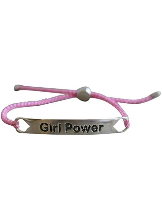 Arabest Girl Power Pink Cord Sterling Silver Wrap Bracelet - Handmade Jewelry Gift Ideas for Women and Teenagers Girls - Cancer Awareness - Birthday Valentine's Mother's Day Gift (Girl Power) - Image 1