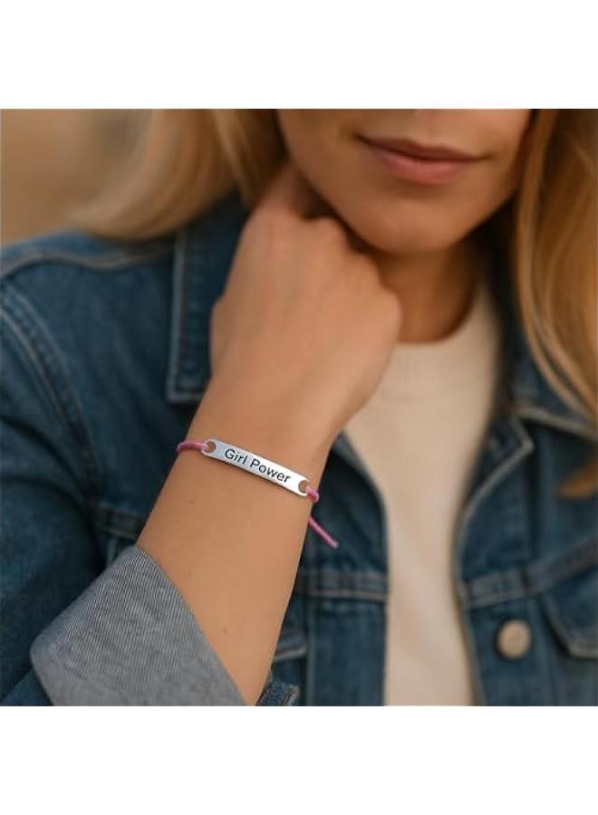 Arabest Girl Power Pink Cord Sterling Silver Wrap Bracelet - Handmade Jewelry Gift Ideas for Women and Teenagers Girls - Cancer Awareness - Birthday Valentine's Mother's Day Gift (Girl Power) - Image 2