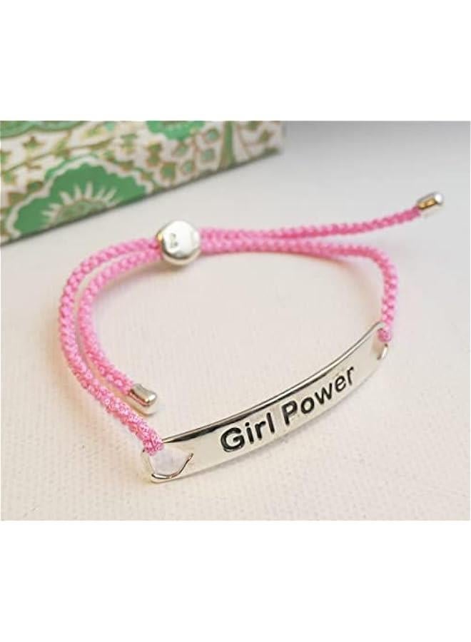 Arabest Girl Power Pink Cord Sterling Silver Wrap Bracelet - Handmade Jewelry Gift Ideas for Women and Teenagers Girls - Cancer Awareness - Birthday Valentine's Mother's Day Gift (Girl Power) - Image 4