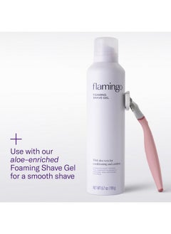 FLAMINGO Flamingo Razors for Women, 1 Women's Razor Handle Rose), 4 Razor Five-Blade Refills, and 1 Shower Holder  - Image 3