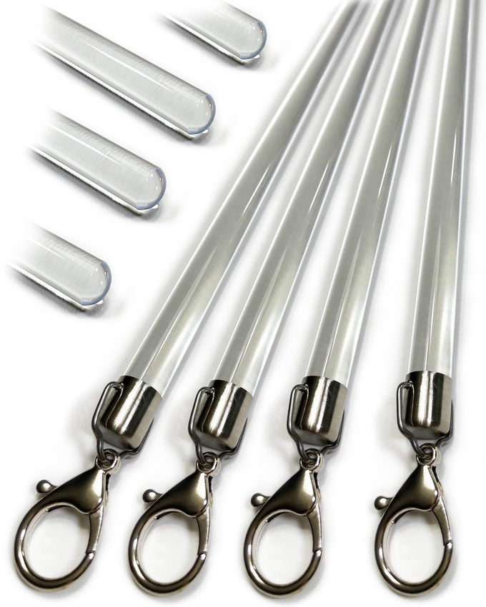 46 INCH 4 PACK STEEL CAP ACRYLIC CURTAIN PULL WAND 2 INCHES SHY OF 48 INCH VERSATILE CURTAIN WAND INVISIBLE DRAPERY WAND CLEAR DRAPERY PULL ROD 46 INCH