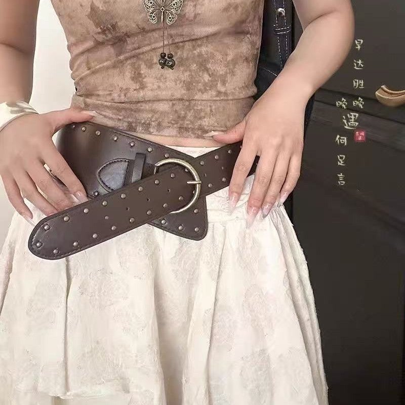 Women's PU Leather Rivet Wide Belt - Image 3