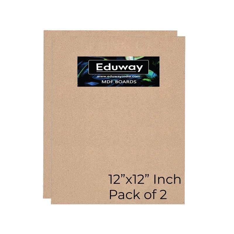 Eduway Eduway 12x12 Inch MDF Board Wood Sheet for Mandala Lippan Resin Art Craft 4mm Thick Pack of 2 Premium Cardboard Material for Artists Art and Craft Students Hard Cutout in Small and Large Sizes 30x30 cms - Image 1