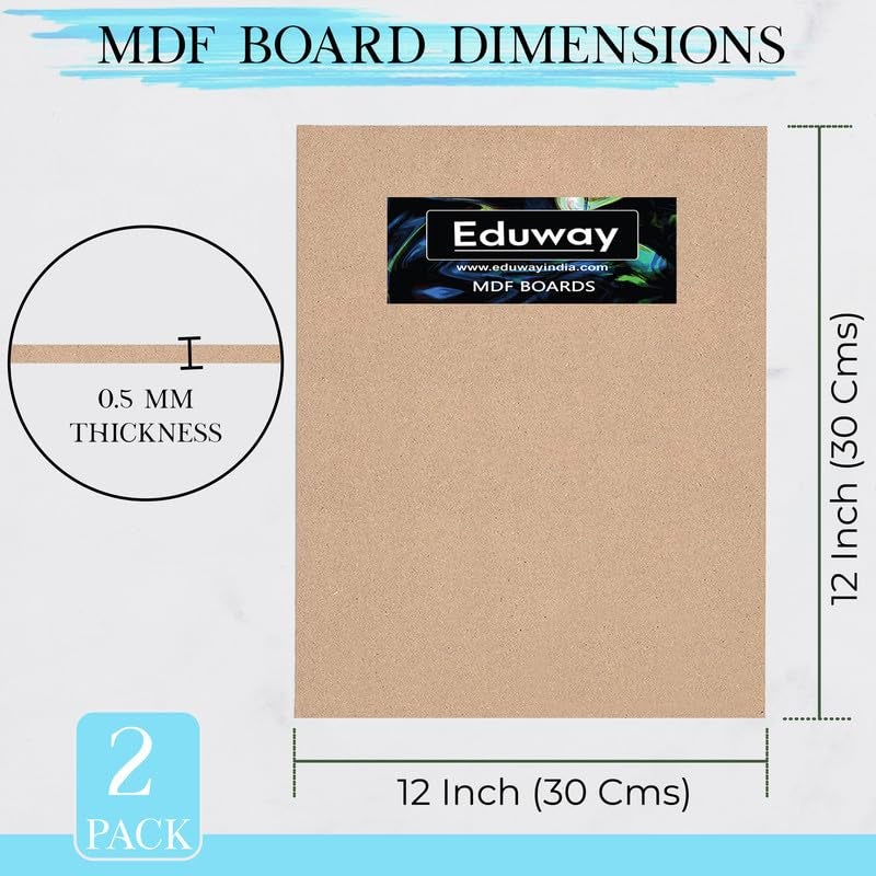 Eduway Eduway 12x12 Inch MDF Board Wood Sheet for Mandala Lippan Resin Art Craft 4mm Thick Pack of 2 Premium Cardboard Material for Artists Art and Craft Students Hard Cutout in Small and Large Sizes 30x30 cms - Image 2