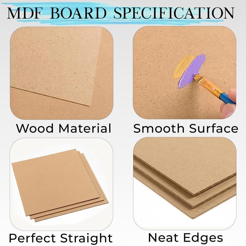 Eduway Eduway 12x12 Inch MDF Board Wood Sheet for Mandala Lippan Resin Art Craft 4mm Thick Pack of 2 Premium Cardboard Material for Artists Art and Craft Students Hard Cutout in Small and Large Sizes 30x30 cms - Image 4