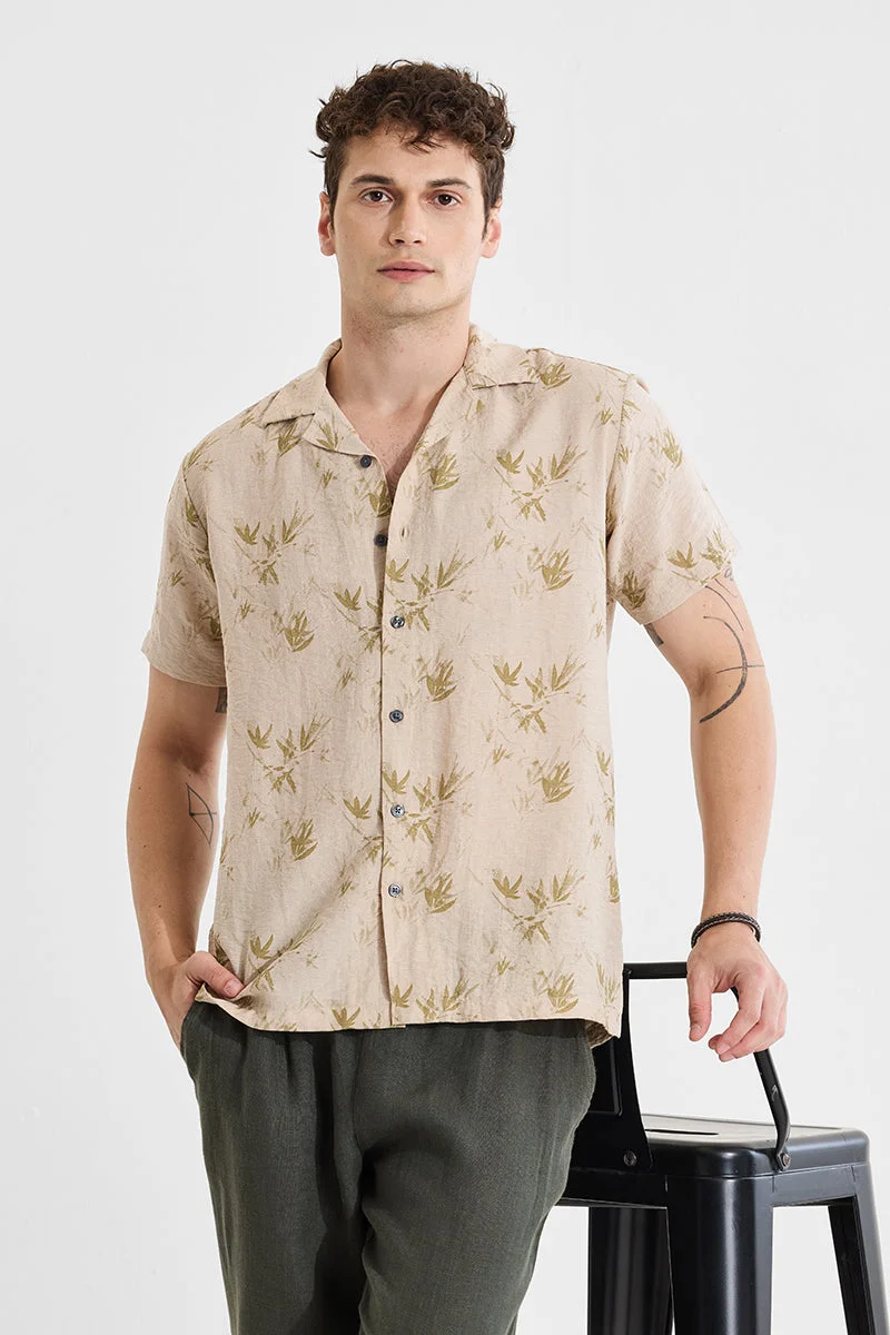 SNITCH Beige Floral Half Sleeve Boxy Casual Shirt