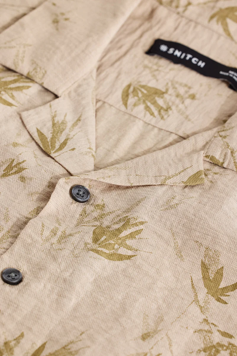 SNITCH Beige Floral Half Sleeve Boxy Casual Shirt