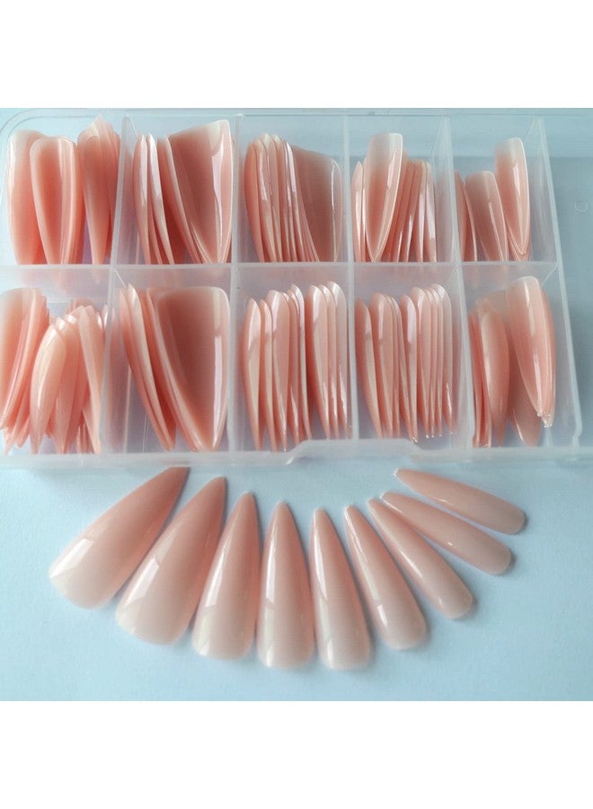 LifexTol Extra Long Stiletto Glossy Fake Nail 100 Pcs Full Cover Acrylic Press On Nails Art Tips False Nail For Beginner Women And Girls Manicure (Nude) - Image 4