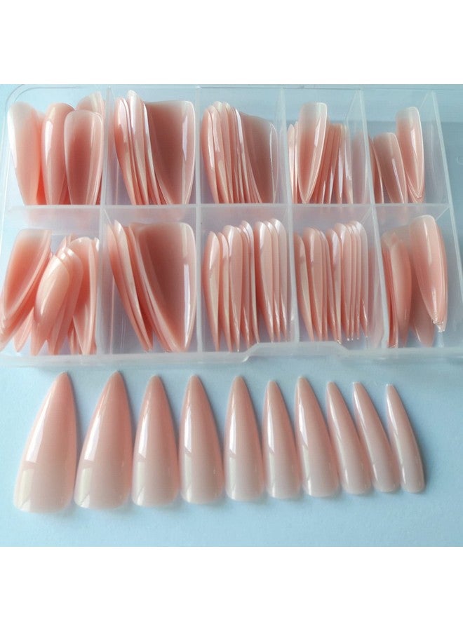 LifexTol Extra Long Stiletto Glossy Fake Nail 100 Pcs Full Cover Acrylic Press On Nails Art Tips False Nail For Beginner Women And Girls Manicure (Nude) - Image 5