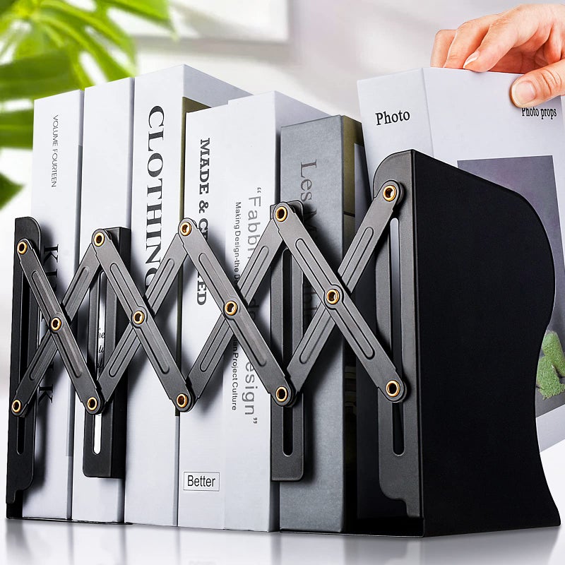 Non Skid Book Ends to Hold Books Carooyac Metal Adjustable Book Ends Decorative Bookends for Home Office Heavy Duty Kids Bookshelf Magazine Holder Book Organizer for Desk