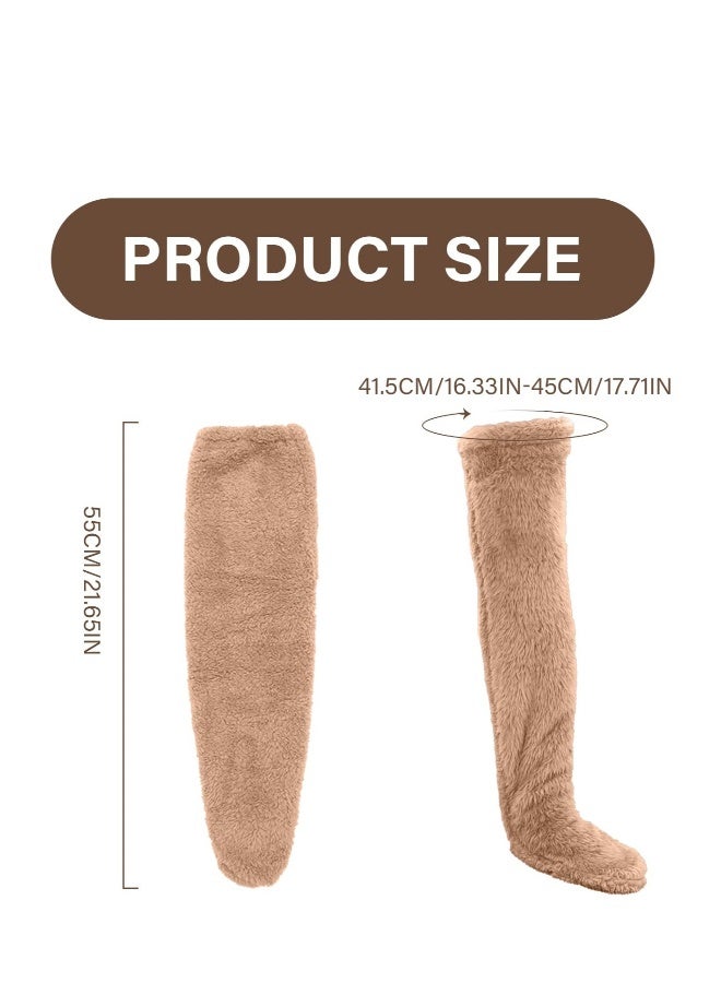 A Pair of Women's Knitted Thigh High Socks, Extra Long Leg Warmers Stockings, Slipper Stockings Furry Long Leg Warmers, Winter Boot Socks - Image 2