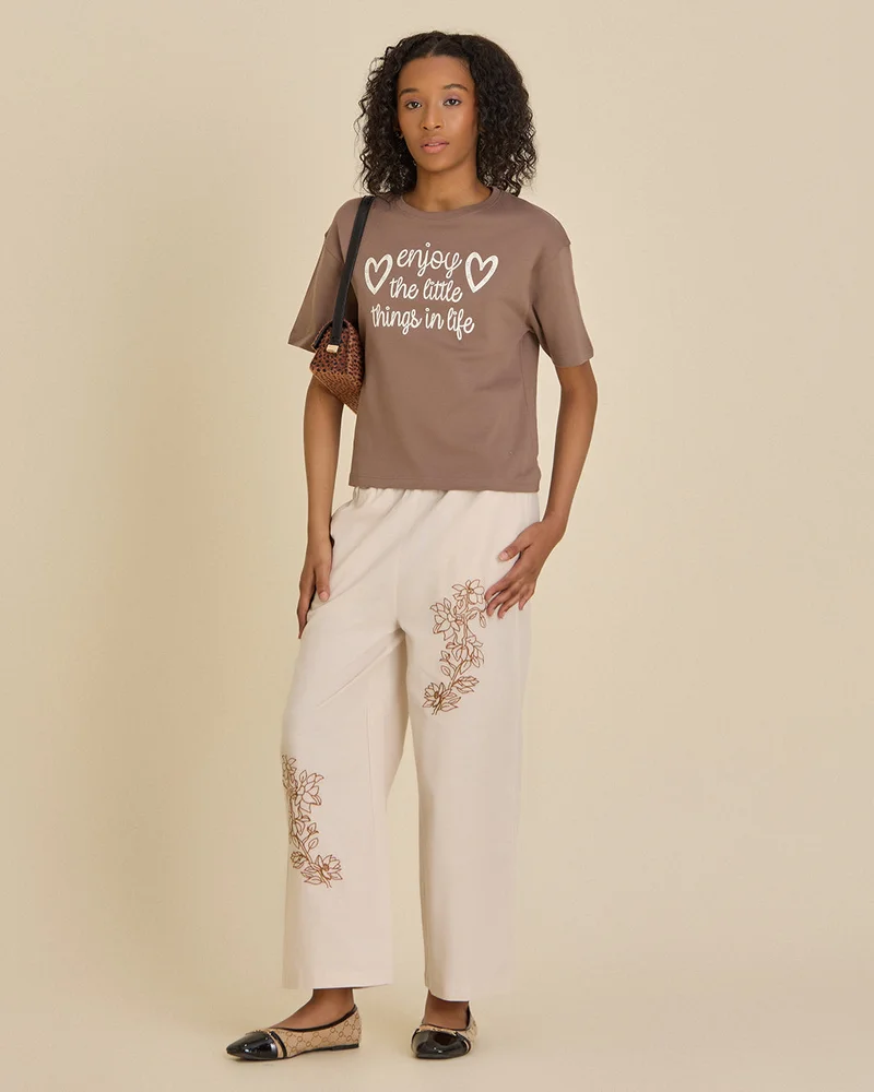 REDTAG Senior Girls Brown Graphic T Shirt