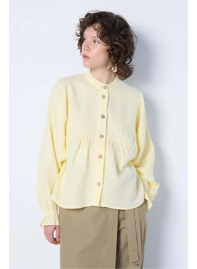 mina aise Women's Ruched Muslin Shirt Yellow 31146.