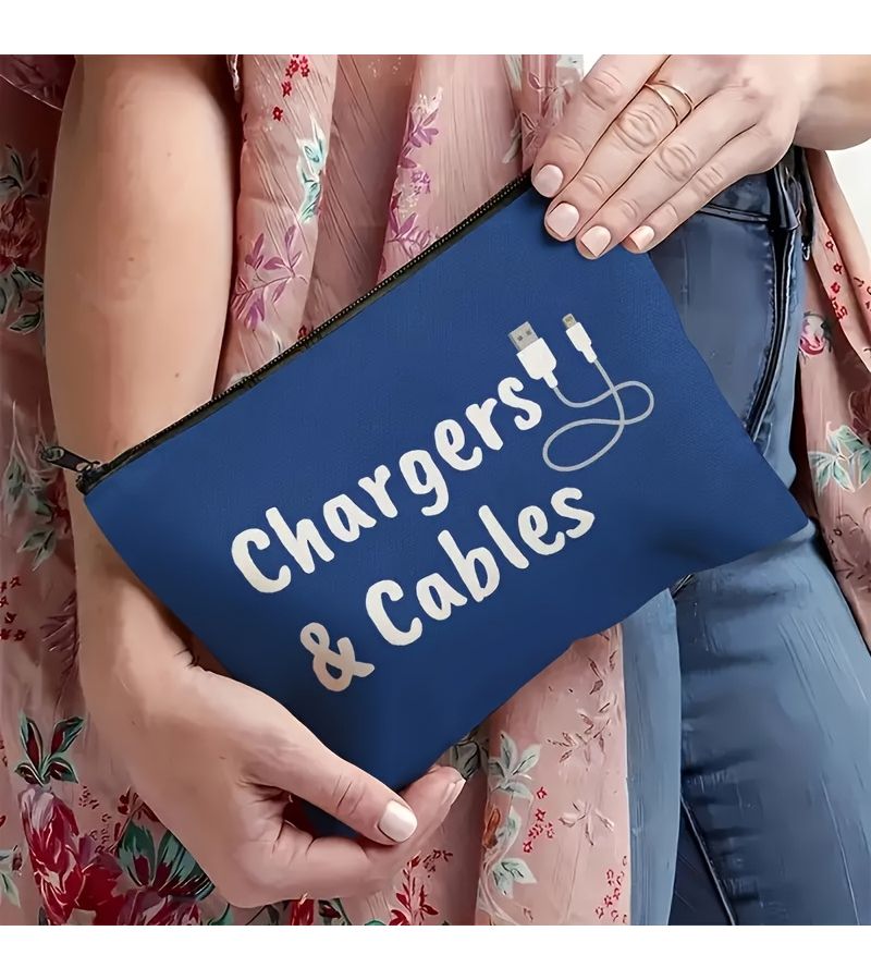 Royal Blue Cosmetic Bag Polyester Travel Organizer Makeup Tech Essentials - Image 3