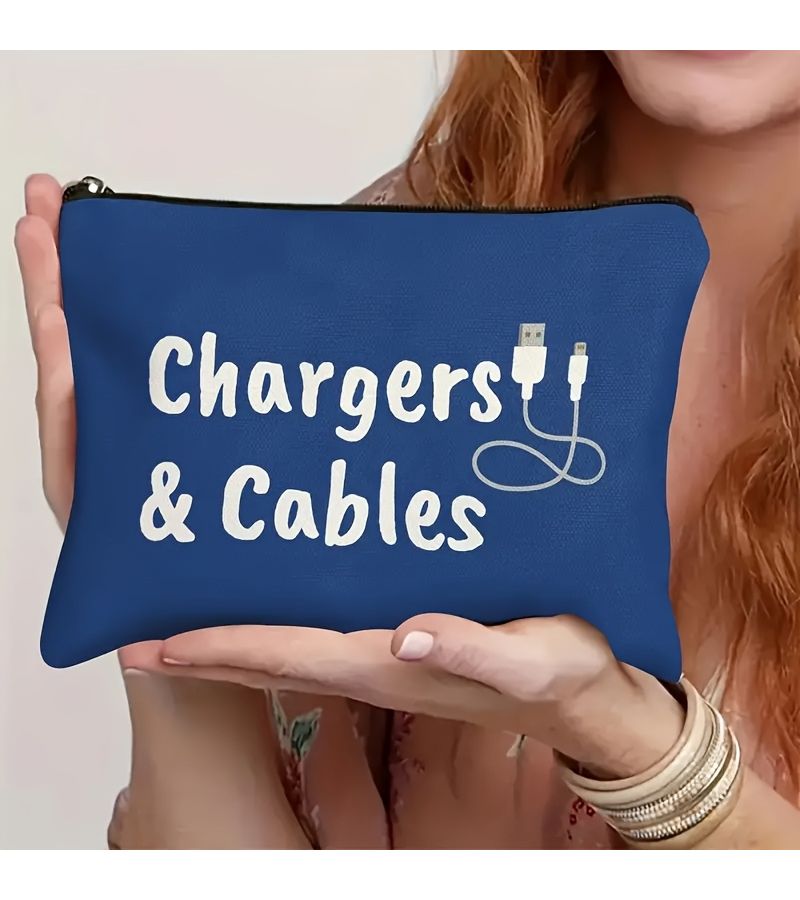 Royal Blue Cosmetic Bag Polyester Travel Organizer Makeup Tech Essentials - Image 1