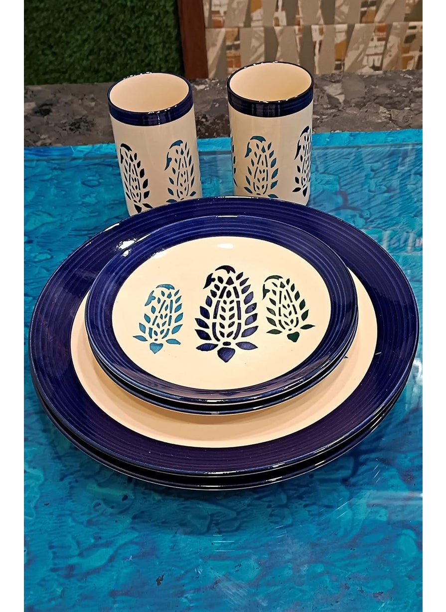 Caffeine Caffeine Ceramic Handmade Blue Boota Combo Dinner Set (6 pcs)  - Image 1